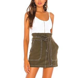 Free People Army Green Splendor In The Grass Paperbag Mini Skirt